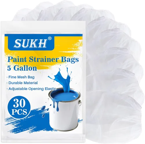 Miniatura 10 de Sukh 10 bolsas de colador de pintura, cubo de filtro de pintura de 5 galones con cordón elástico, apertura superior, filtro de malla de nailon
