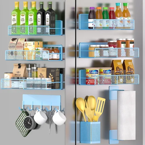 Miniatura 31 de Estante magnético para especias para refrigerador, paquete de 7 estantes magnéticos fuertes 100% de metal, organizador de especias con soporte