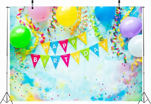 Miniatura 5 de BELECO Telón de fondo de tela de poliéster de cumpleaños, 5 x 3 pies, incluye decoraciones de feliz cumpleaños, globos, pancarta, para fiesta