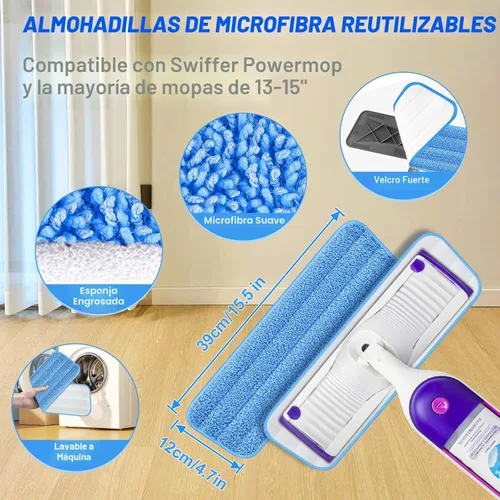Miniatura 3 de Trapeadores de Microfibra para Limpieza de Pisos de Madera Dura - BPAWA Trapeador de Piso Plano con 4 Almohadillas Lavables para Laminado Madera Gris