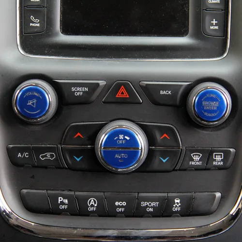 Miniatura 3 de Interruptor de aire acondicionado de aleación de aluminio, botón de CD, cubierta de parche de luz permeable para Dodge Durango 14-20 15-22 Dodge Azul