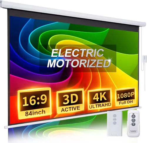 Pantalla de proyector desplegable motorizada de 84 pulgadas 16:9 HD pequeña pantalla de proyector eléctrica portátil con control remoto, pantallas