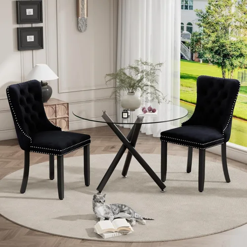 Juego de comedor moderno de lujo de vidrio redondo para 2, 3 piezas, juego de mesa de cocina circular minimalista pequeña, juego de comedor con