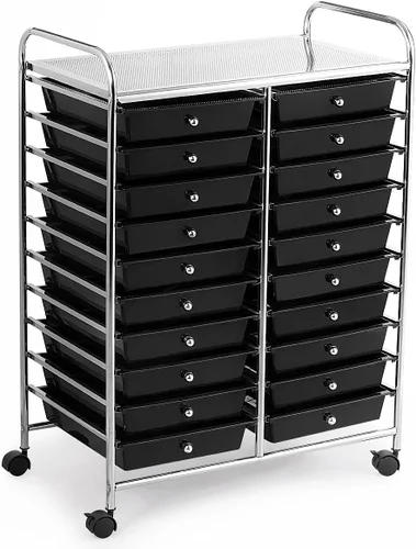 GOFLAME Carro de almacenamiento rodante de 20 cajones, carro organizador multifuncional para manualidades y arte, carro de almacenamiento de Negro