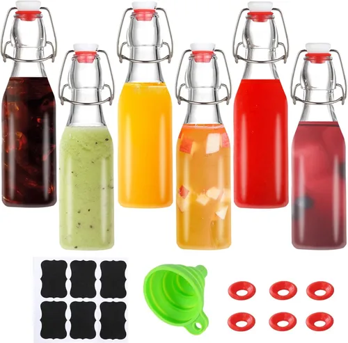 Paquete de 6 botellas de vidrio con tapón oscilante de 8 oz, botellas de vidrio con tapón oscilante de 8 oz con tapa para elaboración casera,