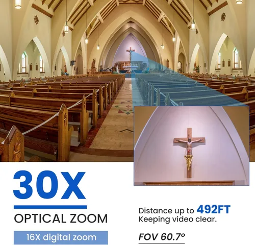 Miniatura 4 de Cámara PTZ, cámara SDI 30X compatible con zoom óptico y POE con transmisión en vivo IP de red, salida de video simultánea 3G-SDI y USB, para Negro