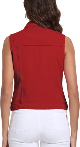 Miniatura 22 de Xeoxarel Chaleco de mezclilla para mujer, chaqueta vaquera sin mangas (XS-XXL)