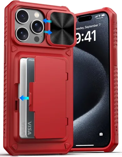 Miniatura 52 de ATATOO Funda para iPhone 17, tarjetero integrado (almacena 3-5 tarjetas) y funda para cámara deslizante y bloqueo RFID, protección de grado militar