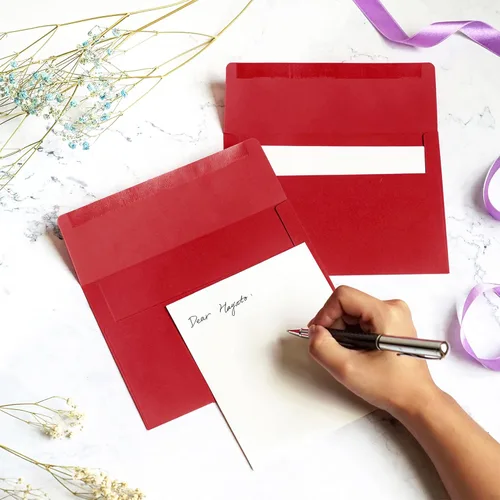 Miniatura 2 de Sobres de invitación, paquete de 100 sobres de 5 x 7 pulgadas, sobres A7 para invitaciones, rojo, 5 1/4 x 7 1/4 pulgadas
