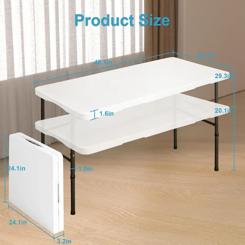 Miniatura 2 de Bblife Mesa portátil plegable para eventos de 4 pies, mesa de camping de plástico con 2 alturas ajustables, mesa de utilidad resistente para Blanco