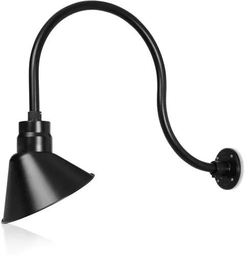 Miniatura 46 de Lámpara de señal de cuello de cisne con pantalla angular negra satinada de 10 pulgadas con brazo de extensión largo de 22 pulgadas, aplique de pared