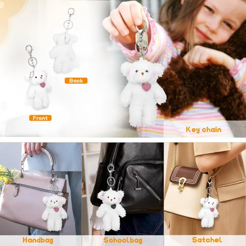 Miniatura 6 de NUOBESTY 2 llaveros de oso de peluche, bonitos dijes para bolsa de oso de peluche con corazón de osos suaves para bolso, mochila, bolso, llaveros a