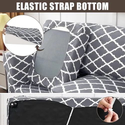 Miniatura 4 de SearchI - Funda de sofá elástica con estampado floral, 3 piezas, incluye 2 fundas de cojín independientes, protector lavable para muebles de sala