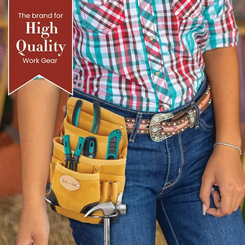 Miniatura 7 de Style n Craft Bolsa de herramientas y uñas de carpintero de 10 bolsillos, bolsa de herramientas de cuero resistente, bolsa de cuero de grano Amarillo