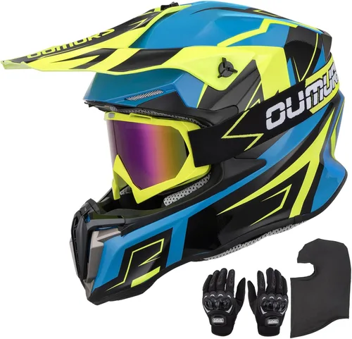 Miniatura 11 de OUMURS Casco de motocross para adultos con gafas, guantes y máscara ajustable, visera solar, casco para adultos, todoterreno, motocross, descenso