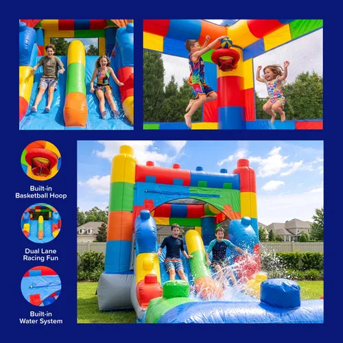 Miniatura 5 de HeroKiddo Block Party - Tobogán acuático inflable, ligero, de alta calidad, combo con piscina desmontable con soplador de aire, grado comercial