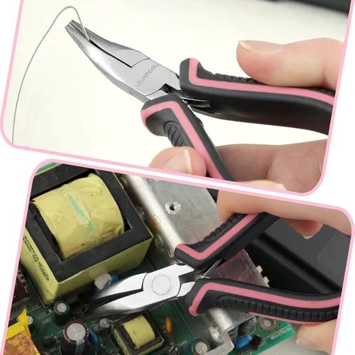 Miniatura 4 de Alicates Mini de Punta Doblada con Mandíbulas Lisas, Herramienta Rosa de 5 Pulgadas para Hacer Joyas de Mujeres