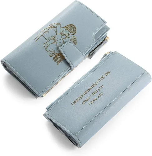 Miniatura 8 de Loveje - Billeteras personalizadas para mujer, de piel sintética, con grabadas fotográficas, triple pliegue, tarjeta de crédito, cartera larga