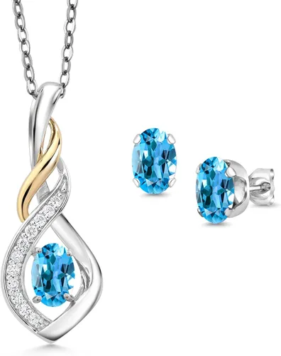 Gem Stone King Juego de joyas de plata 925 y oro amarillo de 10 quilates de 0.236 x 0.157 in con piedra natal ovalada y diamantes cultivados en