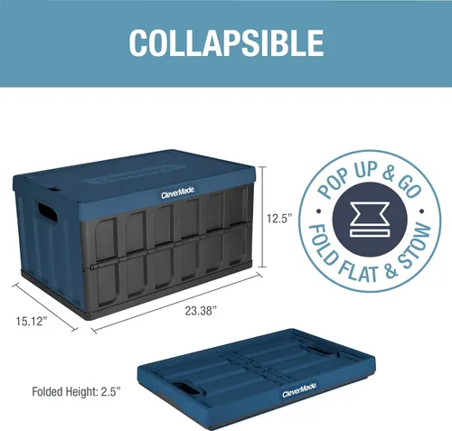 Miniatura 2 de CleverMade Contenedores de almacenamiento plegables con tapas - Ocean paquete de 3, 62L - Contenedores de plástico apilables, cajas de organización