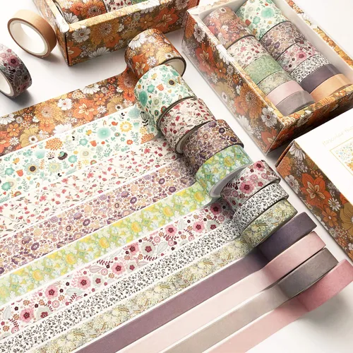 Juego de 12 rollos de cinta washi de otoño, cinta decorativa japonesa con hojas de otoño y flores para álbumes de recortes, bricolaje, manualidades,