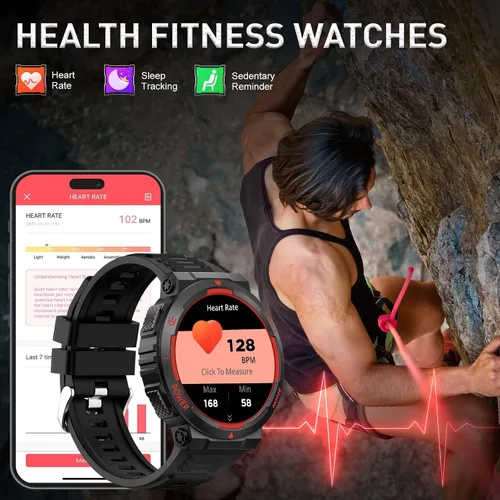 Miniatura 7 de Relojes inteligentes militares para hombres (respuesta/hacer llamadas) con linterna LED 3ATM resistente al agua reloj inteligente con más de 100