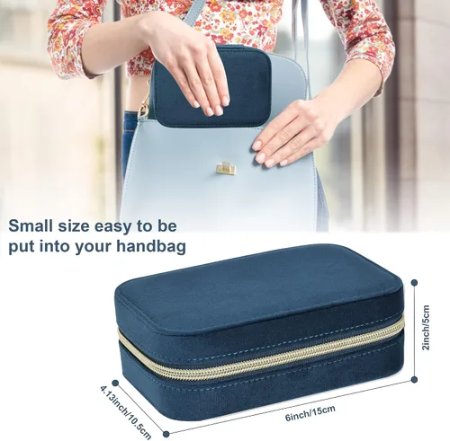 Miniatura 2 de Dajasan Estuche de viaje de joyería de terciopelo caja de joyería de viaje pequeña caja organizadora de joyas portátil para aretes pulseras anillos