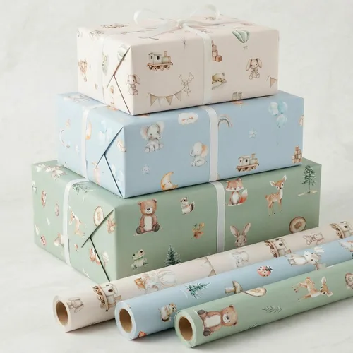 Miniatura 10 de ZICOTO Hermoso rollo de papel de regalo para baby shower, bonito juego de 3 rollos de calidad para cumpleaños y baby showers, añade un toque