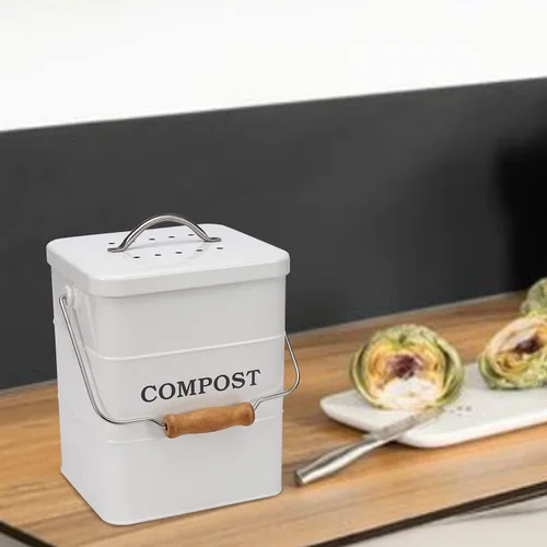 Miniatura 7 de Cubo de compostaje para encimera de cocina, cubo de compostaje para interiores, ideal para restos de comida, acero al carbono, asas, negro, 1 galón