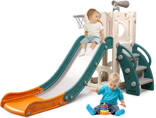 Miniatura 9 de 6 in 1 Toddler Playset with Slide,Toddler Slide,Slide for Kids with Basketball Hoop,Ball,Ring Toss,Kids Slide Toddler Playground Toddler Slide
