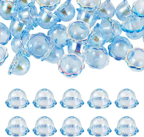 Miniatura 14 de FASHEWELRY 10 piezas Tapas de Flores de Vidrio Hechas a Mano Cuentas Florales de Cristal Transparentes en Forma de Trompeta Espaciadores de Flores a