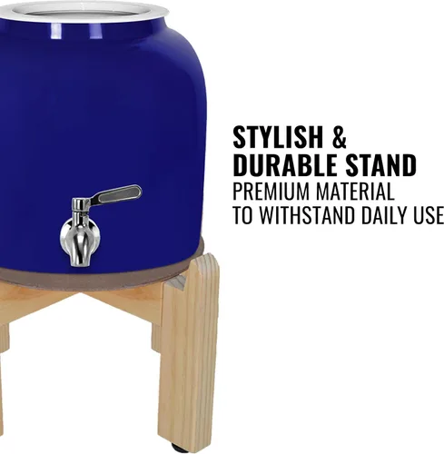 Miniatura 5 de Dispensador de agua de cerámica de porcelana Geo Sports, soporte de madera de 8 pulgadas, grifo de acero inoxidable, válvula incluida. Se adapta a