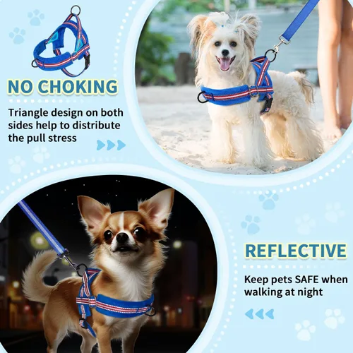 Miniatura 3 de SlowTon Juego de arnés y correa para perros pequeños sin tirones, arnés suave para cachorros ajustable en el cuello y el pecho, arnés reflectante