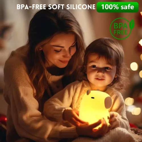 Miniatura 2 de Linda Luz Nocturna de Capibara, Regalos de Capibara para Niños y Amigos, Lámpara de Animales de Silicona para Guardería con Temporizador Recargable