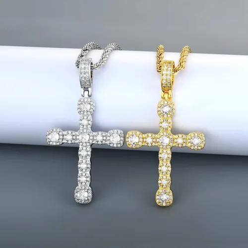 Miniatura 4 de STARCHENIE Collar de cruz de latón chapado en oro, colgante de crucifijo de circonita cúbica, cadena de cuerda de 24 pulgadas, Metal, Circonia cúbica