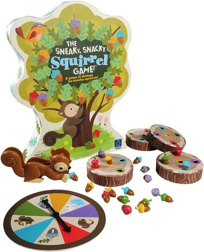 Educational Insights juego de la ardilla The Sneaky, Snacky Squirrel - Lindos juegos de mesa preescolares para niños, habilidades motoras finas para