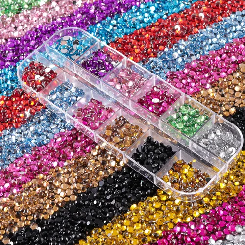 Miniatura 4 de 4520 diamantes de imitación para uñas, de 0.069 a 0.236 pulgadas, coloridos, dorados, con parte trasera plana, redondos, brillantes