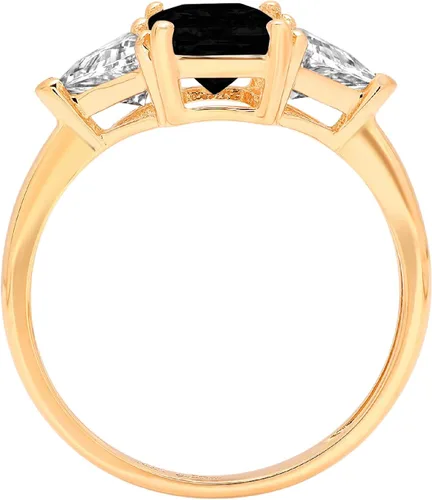 Miniatura 2 de Clara Pucci Solitario de 3 piedras de corte trillón de esmeralda de 2.97 quilates con acento impecable de ónix negro natural VVS1 Anillo moderno