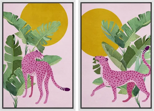 Miniatura 63 de IDEA4WALL - Set de lienzos enmarcados para pared, diseño tropical, selva, hoja de plátano, guepardo rosa, gato, naturaleza, desierto, arte digital