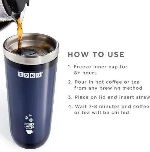 Miniatura 4 de Zoku Cafetera de Café Helado Instantáneo, Enfriador de Bebidas Reutilizable que Enfría Bebidas Calientes en Minutos Sin Dilución, Vaso Portátil