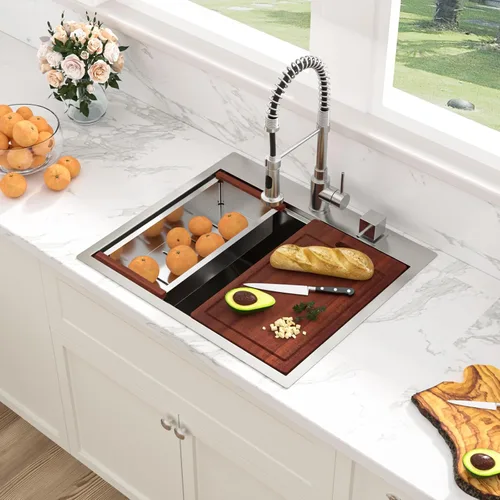 Miniatura 2 de Sarlai - Fregadero de cocina de 25 pulgadas, estación de trabajo con caída, de 25 x 22 pulgadas, de montaje superior, estante de acero inoxidable