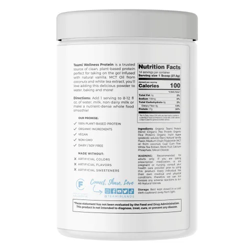 Miniatura 2 de Teami Proteína de vainilla en polvo con ingredientes orgánicos, proteína de guisante suave a base de plantas con bajos carbohidratos netos, sin OMG