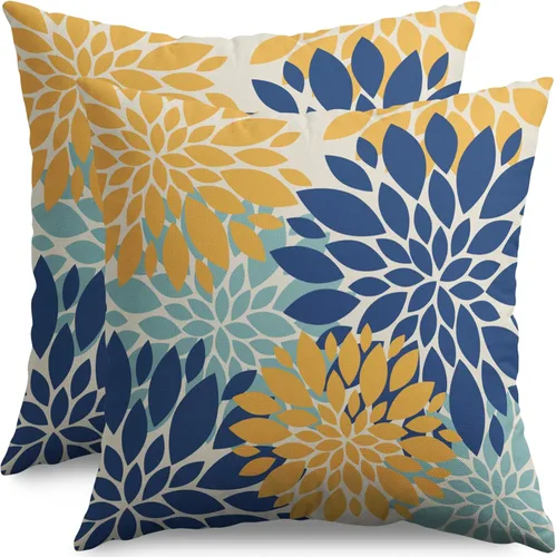 Miniatura 37 de Fundas de Almohada Azul Aguamarina 16X16 Pulgadas Juego de 2, Flores de Dalia Primavera Verano Floral Crema Fundas de Almohada Decorativas