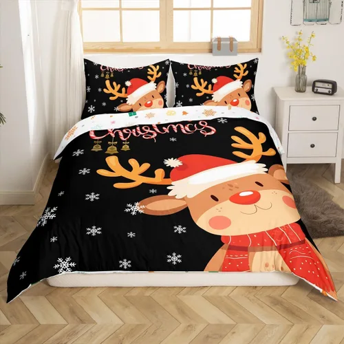Miniatura 10 de Funda de edredón de Feliz Navidad para niños, jóvenes y adultos, juego de ropa de cama de Papá Noel de Navidad, diseño de copos de nieve, árbol