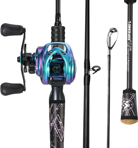 Miniatura 3 de One Bass Combo de Caña de Pescar y Carrete, Carrete de Pesca Colorido, Caña de Pescar Giratoria y de Cebo con Mango de SuperPolímero