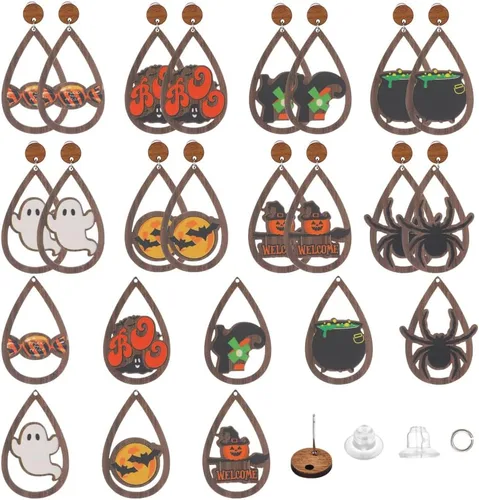 Miniatura 12 de SUNNYCLUE 1 caja de bricolaje para hacer 10 pares de aretes colgantes con temática de Halloween, kits de fabricación de joyas, calavera, calabaza