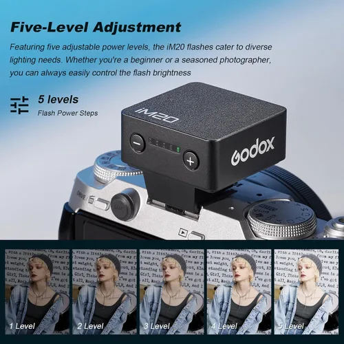 Miniatura 8 de Godox iM20 Mini flash para cámara con batería de 470 mAh 440 flash de potencia completa 5 niveles Mini flash Speedlite para Sony zve10 Sony zv1