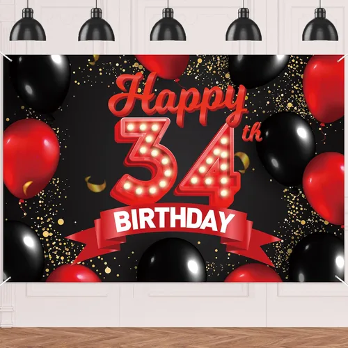 Miniatura 47 de Cartel de feliz cumpleaños 15 color rojo y negro, decoración temática de globos para niñas y mujeres, princesas de 15 años, fiesta de cumpleaños