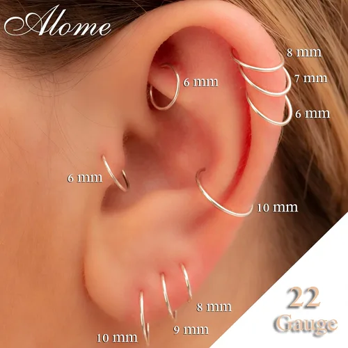 Miniatura 36 de Aretes de aro de oro de plata – Aretes de aro para mujer, dos piezas de aros de plata fina rellenos de oro, aro de hélice, anillo de tragus, aro