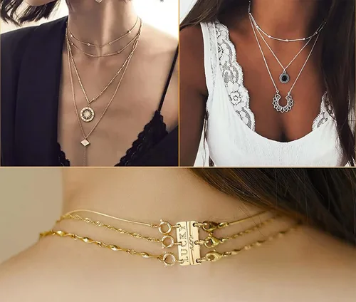 Miniatura 6 de Collar con cierre de capas para mujer, separadores de joyería de oro de 18 quilates y plata, cierre magnético de collar múltiple para mujer